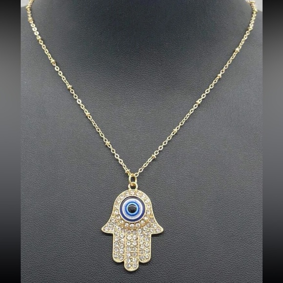 Jewelry - NEW! Fashion Rhinestone Hamsa & Evil Eye Necklace